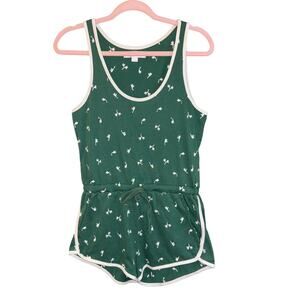 Spiritual Gangster Green Floral Embroidered Shorts Romper XS Sporty Preppy Yoga